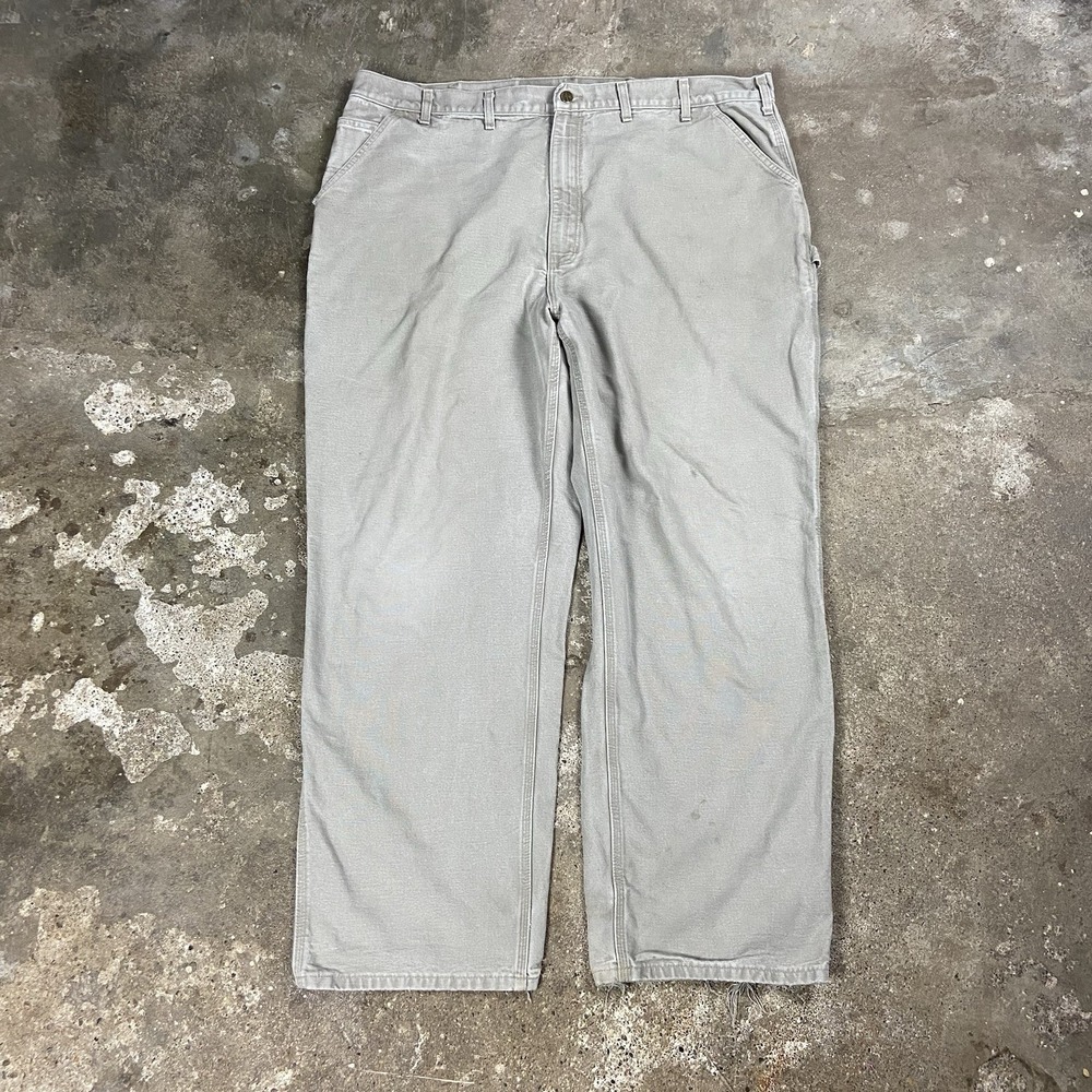 Carhartt Duck Canvas Dungaree Pants Size 46x32 Beige Loose Straight Fit B11-DES